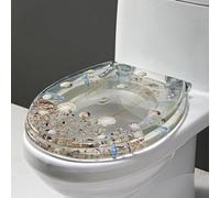 H, asiento del inodoro Ocean Series con efectos 3D, asiento de inodoro cerrado lento, asientos de resina llenos de conchas reales y grava, bisagras de acero inoxidable, fácil de instalar y limpiar,