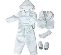 H/B 4 pcs satén jacquard cuello en V 1st cumpleaños boda General Oficial Boy ropa Set completo longitud 0685 C blanco blanco Talla:S(0-6 months)