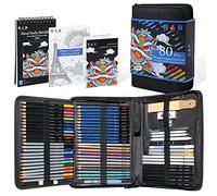 H & B Juego de 80 lápices de dibujo, juego de lápices de dibujo, juego de dibujo profesional con libro para colorear, 3 colores, cuaderno de bocetos, niños, principiantes (negro)