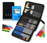 H & B Lápices y bloc de dibujo 72 piezas, juego de lápices de colorear de artista, kit completo que incluye lápices de grafito y lápices de dibujo