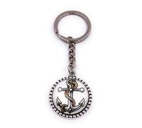 H-Customs Ancla con cuerda en blanco en círculo Llavero colgante de metal