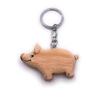 H-Customs Cerdo Infierno Granja Animal Madera Noble Hecho a Mano Llavero Colgante
