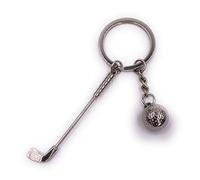 H-Customs Raqueta de golf con llavero bola colgante de metal plateado