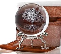 H&D Boule de Cristal arbre de Vie de 60 mm Avec Support, prensa papel décoratif 3D grabado au Laser en verre Plante Vie arbre sphère nouveauté décor à la Maison
