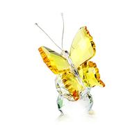 H&D - Hermosa mariposa al vuelo de cristal con base de bola de cristal, figurita para colección, adorno de animal coleccionable para regalo, Amarillo