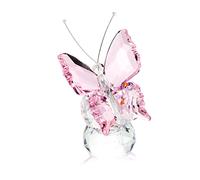 H&D - Hermosa mariposa al vuelo de cristal con base de bola de cristal, figurita para colección, adorno de animal coleccionable para regalo, madera, Rosa