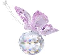 H&D - Hermosa mariposa al vuelo de cristal con base de bola de cristal, figurita para colección, adorno de animal coleccionable para regalo, madera, Rosa