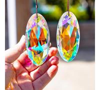 H&D HYALINE & DORA - 2 Colgantes de Prisma de Cristal de 89 mm para Ventana, Color AB, Diamante Colgante, Decoración de Adorno