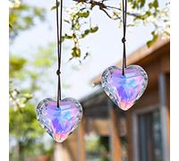 H&D HYALINE & DORA 2 piezas de cristal corazón prismas colgante, cristal arco iris atrapador de sol, adorno de ventana colgante