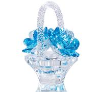 H&D HYALINE & DORA Adorno de cesta de flores de cristal azul claro, figura de flores de cristal hecha a mano, pisapapeles cortados, decoración del hogar, centro de mesa, regalos de cumpleaños para