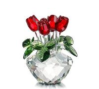 H&D HYALINE & DORA Adornos de pisapapeles de flor de rosa roja de cristal, figuras de mesa coleccionables de cristal, decoración de caja de regalo