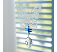 H&D HYALINE & DORA Atrapasueños de Arco Iris de Cristal Hecho a Mano Que cuelga la decoración de la Ventana Colgante de la Mariposa del Metal