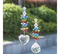 H&D HYALINE & DORA Atrapasueños de cristal colgante con colgante de prisma de corazón y bola de prisma de cristal y cuentas de color chakra, para decoración de ventanas, paquete de 2