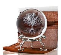 H&D HYALINE & DORA Bola de cristal de árbol de la vida de 60 mm con soporte, pisapapeles decorativo 3D grabado con láser, esfera de árbol de la vida, novedad para decoración del hogar