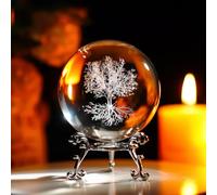 H&D HYALINE & DORA Bola de cristal transparente del árbol de la vida de 70 mm con soporte, bola decorativa de cristal K9, bola de cristal Fengshui láser 3D para decoración del hogar