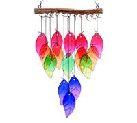 H&D HYALINE & DORA - Carillón de viento de cristal para exteriores, 58,4 cm, colorido carillón de viento de hojas de cristal para exteriores, colgante de cristal para decoración del hogar, jardín,