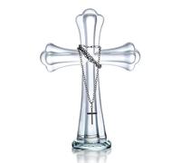 H&D HYALINE & DORA Cruz de cristal transparente de pie, figura de cruz sagrada de cristal para oración de iglesia, decoración del hogar, adorno de cruz de cristal para oración, conmemoración, regalos