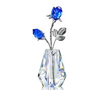 H&D HYALINE & DORA Dos Rosas Azules de Cristal Con Poste Plateado, Pisapapeles de Rosa Para Siempre, Regalo Romántico Para Ella/Esposa/Madre/Mujeres