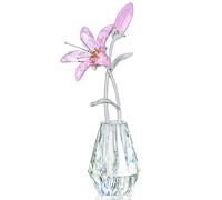 H&D HYALINE & DORA - Figura coleccionable de flores de lirio de cala de cristal con jarrón de cristal para decoración del hogar, boda, fiesta, flor rosa con tallo de metal plateado