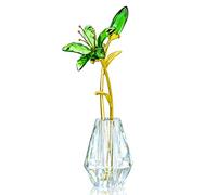 H&D HYALINE & DORA - Figura coleccionable de flores de lirio de cala de cristal con jarrón de cristal para decoración del hogar, boda, fiesta, flor verde con tallo de metal dorado