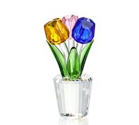 H&D HYALINE & DORA Figura coleccionable de flores de tulipán de cristal colorido, ramo de flores de cristal, regalo para Navidad, aniversario, boda, centro de mesa