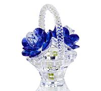 H&D HYALINE & DORA Figura de cesta de flores de rosa de cristal, figuras de rosas de cristal, coleccionables, decoración del hogar, boda (azul)