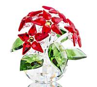 H&D Hyaline&Dora Figura de flor de Pascua de cristal, adorno de flor de ensueño de cristal, 6 ramas, color rojo