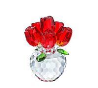 H&D HYALINE & DORA Figura decorativa de rosa roja de cristal de 3.3 pulgadas, regalos de rosas para esposa, mamá, novia, figura de ramo de cristal, flores de cristal con soporte
