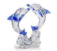 H&D HYALINE & DORA Figuras coleccionables de delfines de cristal doble, estatua de escultura de animales marinos, adornos de decoración de escritorio para el hogar