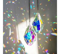 H&D HYALINE & DORA Juego de 2 prismas de cristal atrapasueños de 3.5 pulgadas, cristales colgantes de colores AB para ventana, prismas de arco iris para decoración del hogar y el jardín