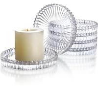 H&D HYALINE & DORA - Juego de 6 platos de cristal transparente para portavelas, plato redondo de cristal de 4 pulgadas, platos de bandeja de velas para comedor, boda, fiesta, centro de mesa