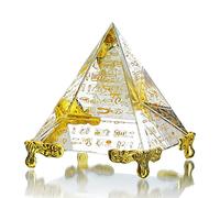 H&D HYALINE & DORA Pisapapeles de cristal de 60 mm, pirámide de cristal de energía positiva, pirámide egipcia con personaje dorado egipcio para decoración del hogar, regalo, colección