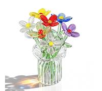 H&D HYALINE & DORA Ramo de flores de cristal soplado con jarrón, mini flores artificiales de cristal para mesa de cumpleaños, centro de mesa, jardín de hadas, manualidades, 7 unidades