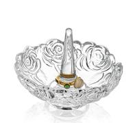 H&D HYALINE & DORA Soporte de anillo de cristal transparente de 4 pulgadas, plato redondo de cristal, soporte de anillos para boda, regalo de exhibición de joyas para mamá, esposa, novia