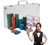 H&F Heimtextilien Maletín de póquer 300 fichas - Kit de juego completo de póquer con dados y botón distribuidor en caja de aluminio - para principiantes y confirmados