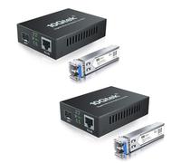 H!Fiber.com 2 pack, Conversor de medios Gigabit Ethernet, 1,25G SFP a RJ45 Fibra a cobre, con un transceptor SFP (1000Base-LX, 20 km, monomodo)