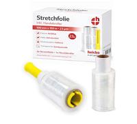 h Film elástico de 23 micras 100 mm x 150 m con dispensador manual - minifilm elástico transparente resistente a desgarros - Película de embalaje para mudanzas, palés y seguridad de transporte