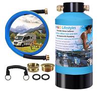H&G lifestyles Ablandador de agua portátil para RV de 16,000 granos con manguera de agua, accesorios de latón de 3/4 pulgadas, 2600 galones, suaviza el sistema de filtración de agua dura para