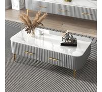 H Glam - Mesa auxiliar rectangular de 40,6 cm, elegante parte superior de pizarra, moderna de 4 patas, elegante acabado blanco y gris, perfecta para sala de estar, 39 pulgadas de largo x 20 pulgadas