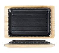 H&H 729959 - Parrilla de hierro fundido, base de madera, 18 x 27 cm