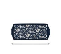 H&H Bandeja de melamina Azul con Flores Blancas, 38 x 16,5 cm
