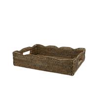 H&H Bandeja Rectangular De Rattan Marrón Con Asas Naturales 40x30x9,5 Cm