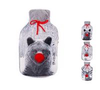 H&H Bolsa de Agua Caliente, Funda Suave, decoración de Animales con Pompones, Multicolor, 2 l