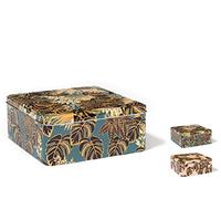 H&H Botanical Winter - Caja de lata cuadrada, 20 x 8 cm, colores surtidos, palmeras, hojas, naturaleza