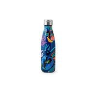 H&H Botella térmica de acero inoxidable 18/10 sin BPA, botella de agua reutilizable, para adultos y niños, termo de metal para bebidas calientes o frías con diseño estampado de flores, 500 ml, Azul