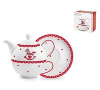 H&H Caballo Tea for One, Porcelana, Blanco/Rojo, 3 Unidad