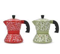 H&H Caffettiera Azalea 3 Tazze In Alluminio | Moka H&H Azalea 3 tazas colores surtidos: verde y rojo, tema floral para inducción. Acero inoxidable y aluminio.