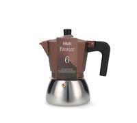H&H Caffettiera Bronze 4 Tazze In Alluminio | Capacidad 4 tazas, diseño bronce, aluminio y acero inoxidable, uso en inducción