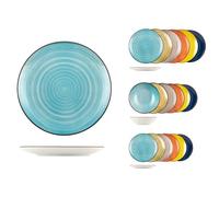 H&H Caribe - Servicio de mesa, 18 platos de Stoneware, colores surtidos, lavavajillas, mesa alegre, verano
