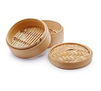 H&H, Cesta Vaporizadora de Bambú Ø 20 cm - 100% Natural | Cesta Oriental de Dos Niveles para Cocinar al Vapor